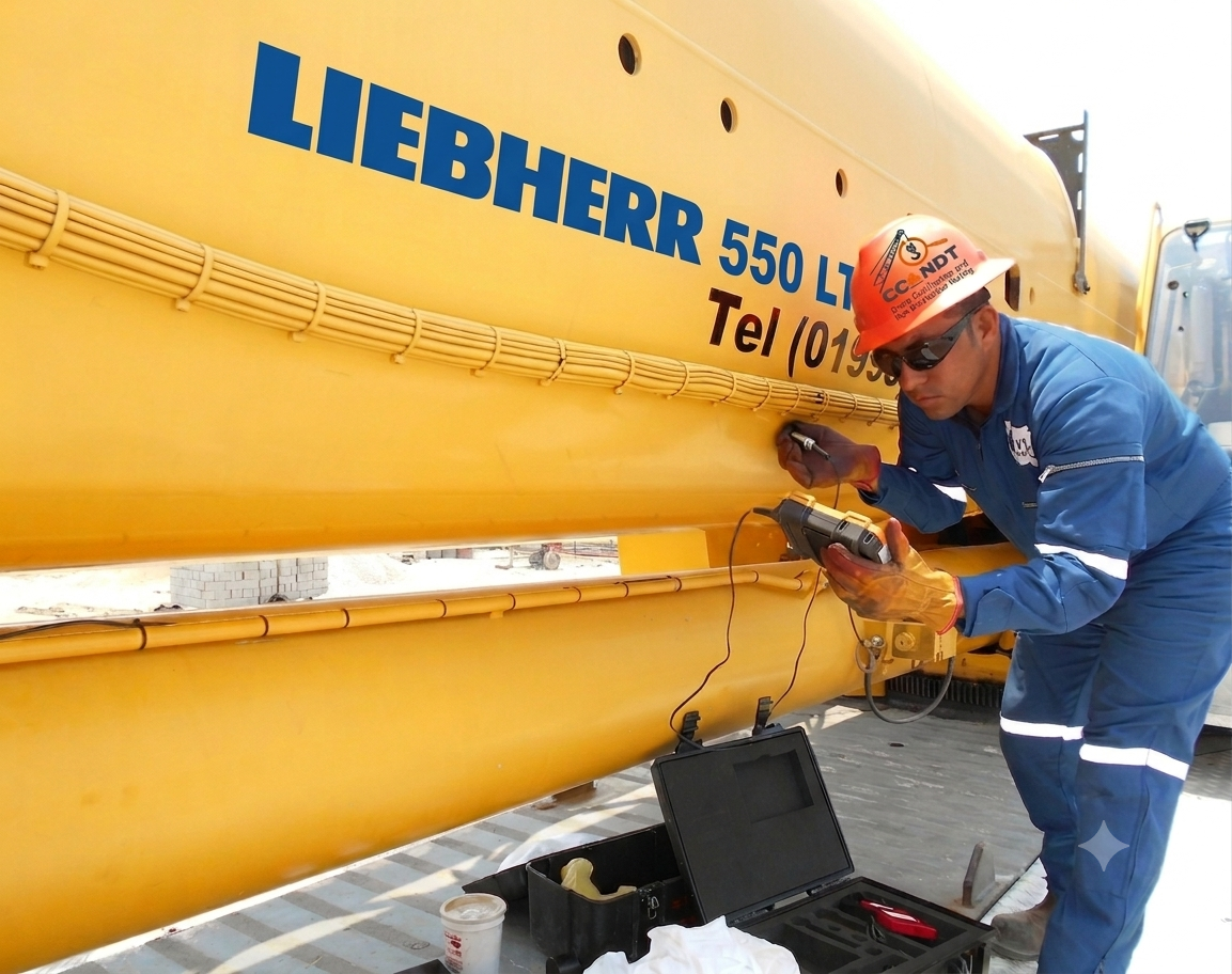 Inspección por ultrasonido industrial en pluma de grúa Liebherr
